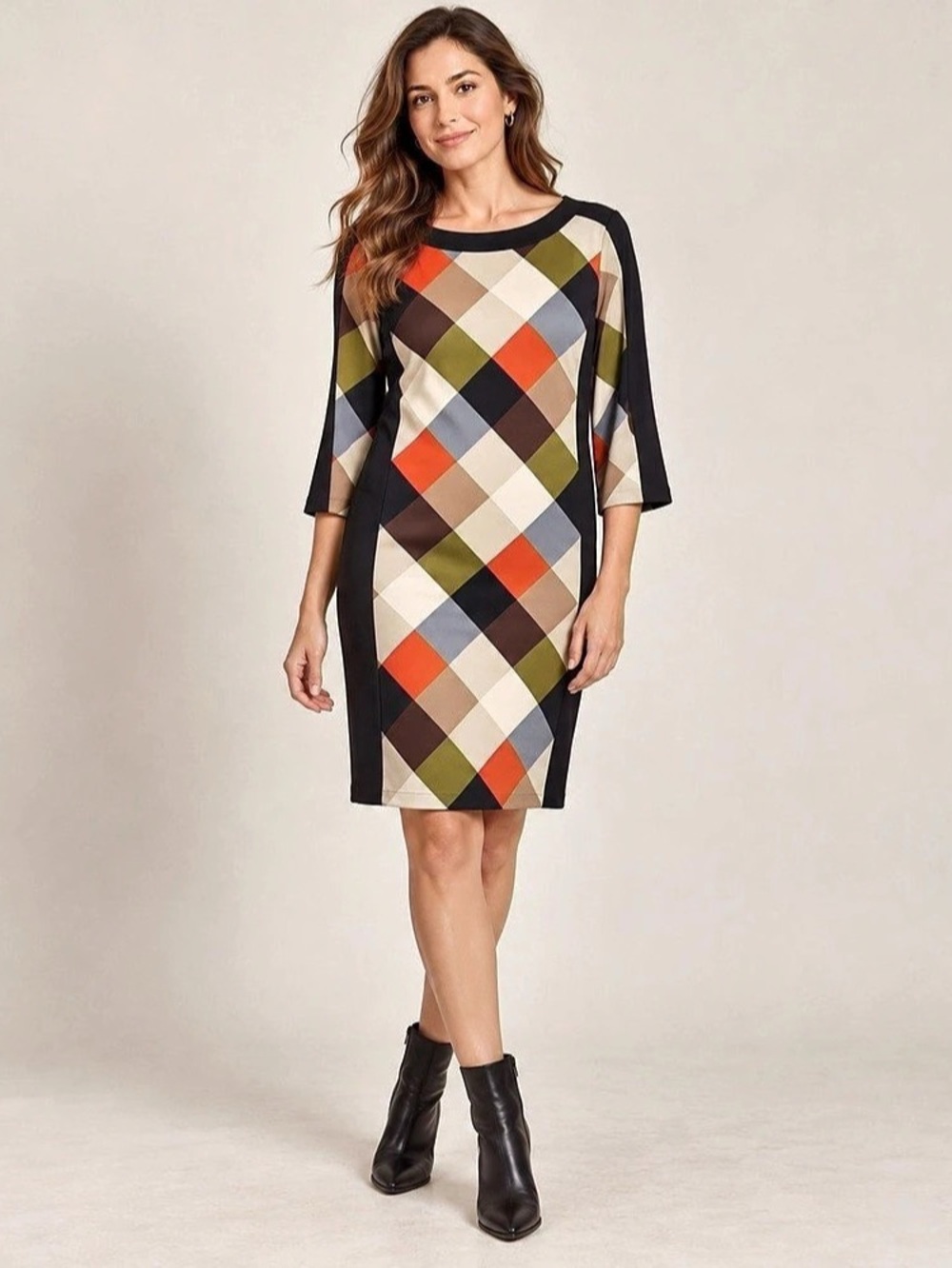 Nine West Geometric Print Sheath Dress Size 8 | 3/4 Sleeve